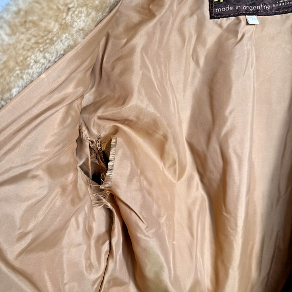 Vintage 1970s Split End Ltd Leather Jacket Women’s Medium Wool Trim Belted FLAWS - Picture 12 of 12